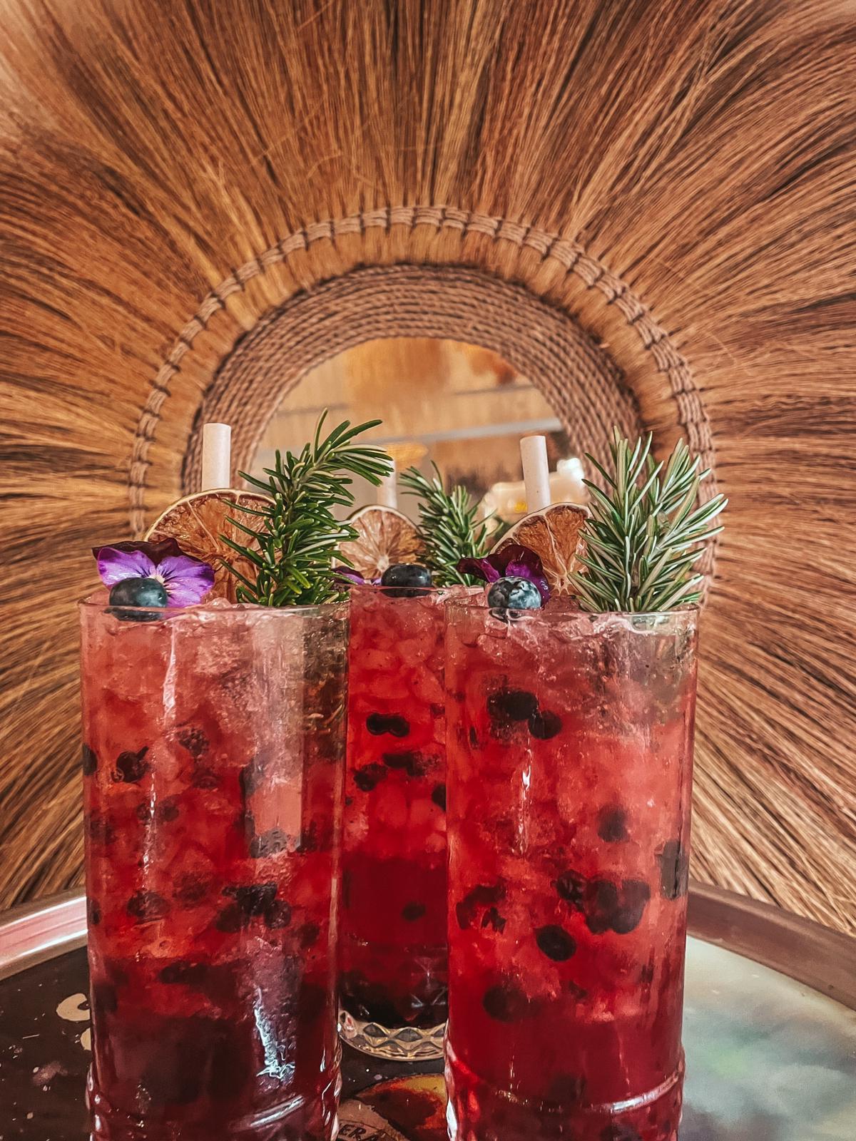 Cocktails rouges avec fruits et romarin